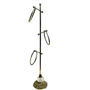 Vintage Modern Regency Crystal 3 Ring Hand Towel Holder Stand Bathroom Brass OS